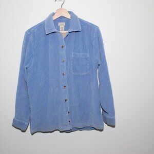 LL Bean womens light blue button down corduroy 100% cotton shirt